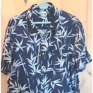 Breakwater Men's XL Hawaiian Shirt, 98% Silk Blend Blue Bamboo Print,‎ Summer